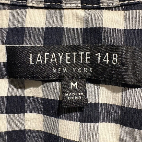 Lafayette 148 button down checkered cotton blend shirt M - Picture 3 of 6